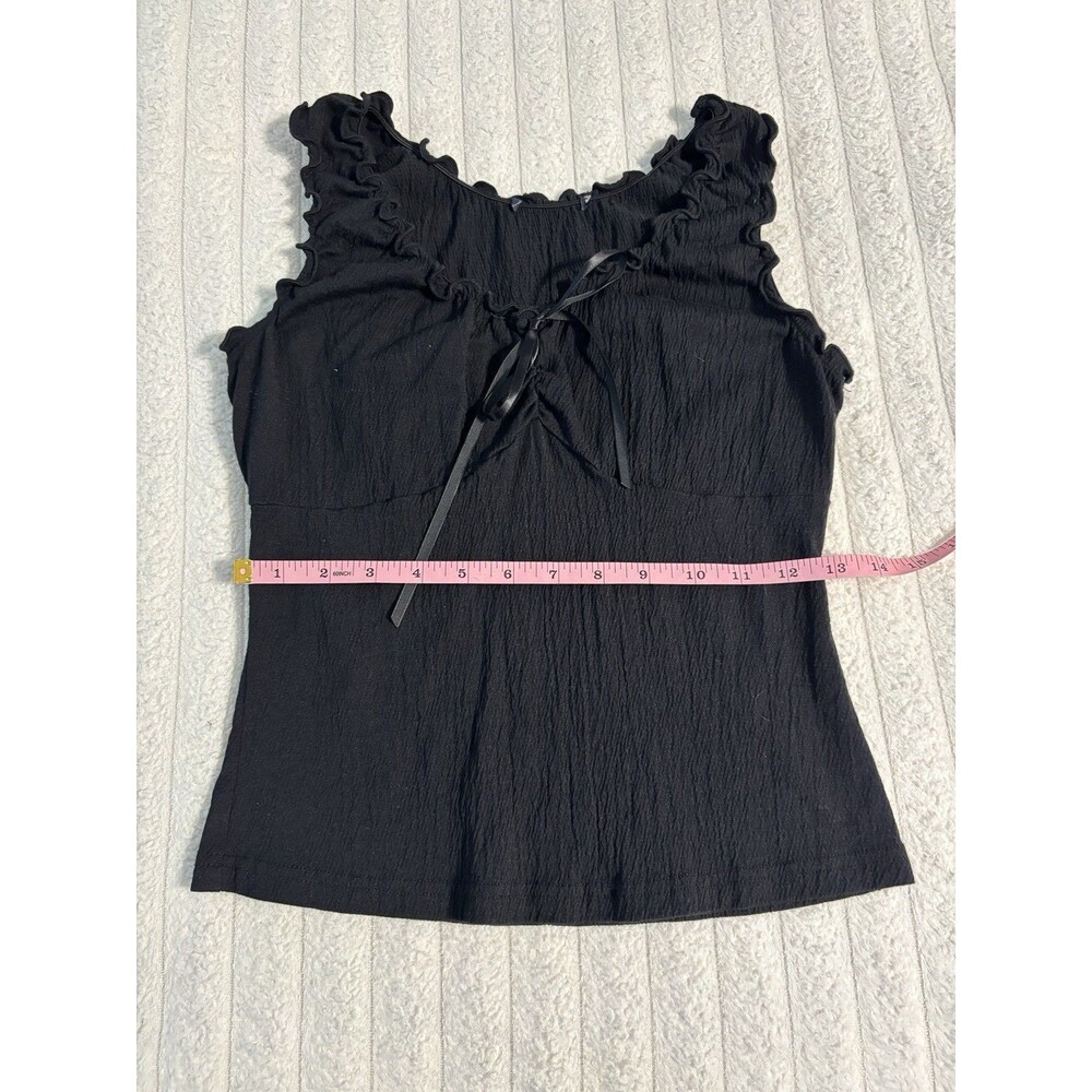 Brandy Melville Black Crinkle Ruffle Tank Top Ribbon Tie OS Whimsigoth Romantic - Picture 6 of 8